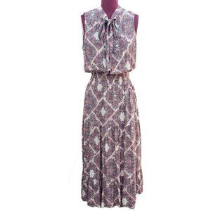 Shoshanna Jillian Maxi Dress Brown Multi Print Sleeveless Smocked Waist 8